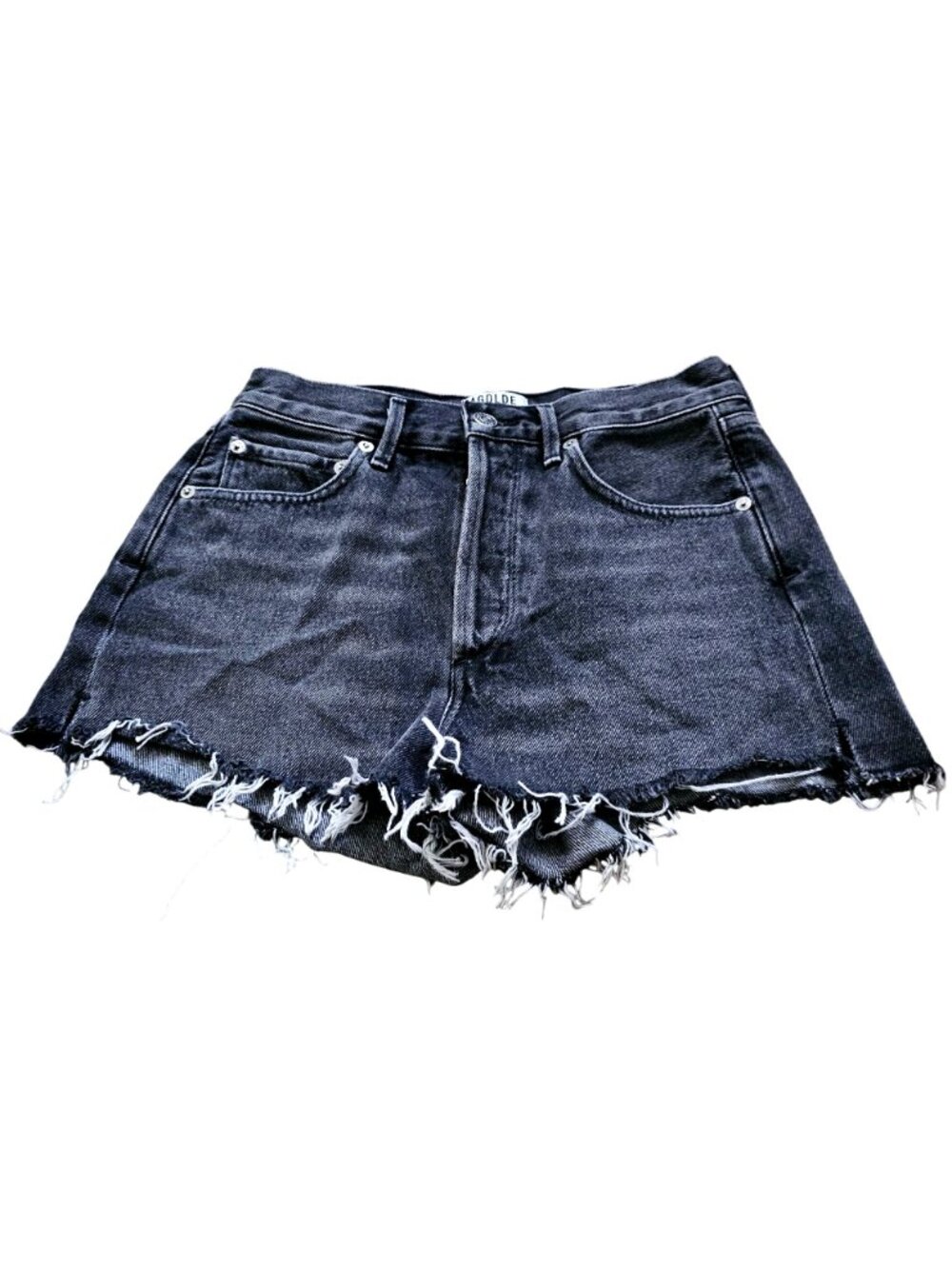 Agolde Premium High-Rise Distressed Denim Shorts Size 26 Gray Frayed Hem - Picture 2 of 11